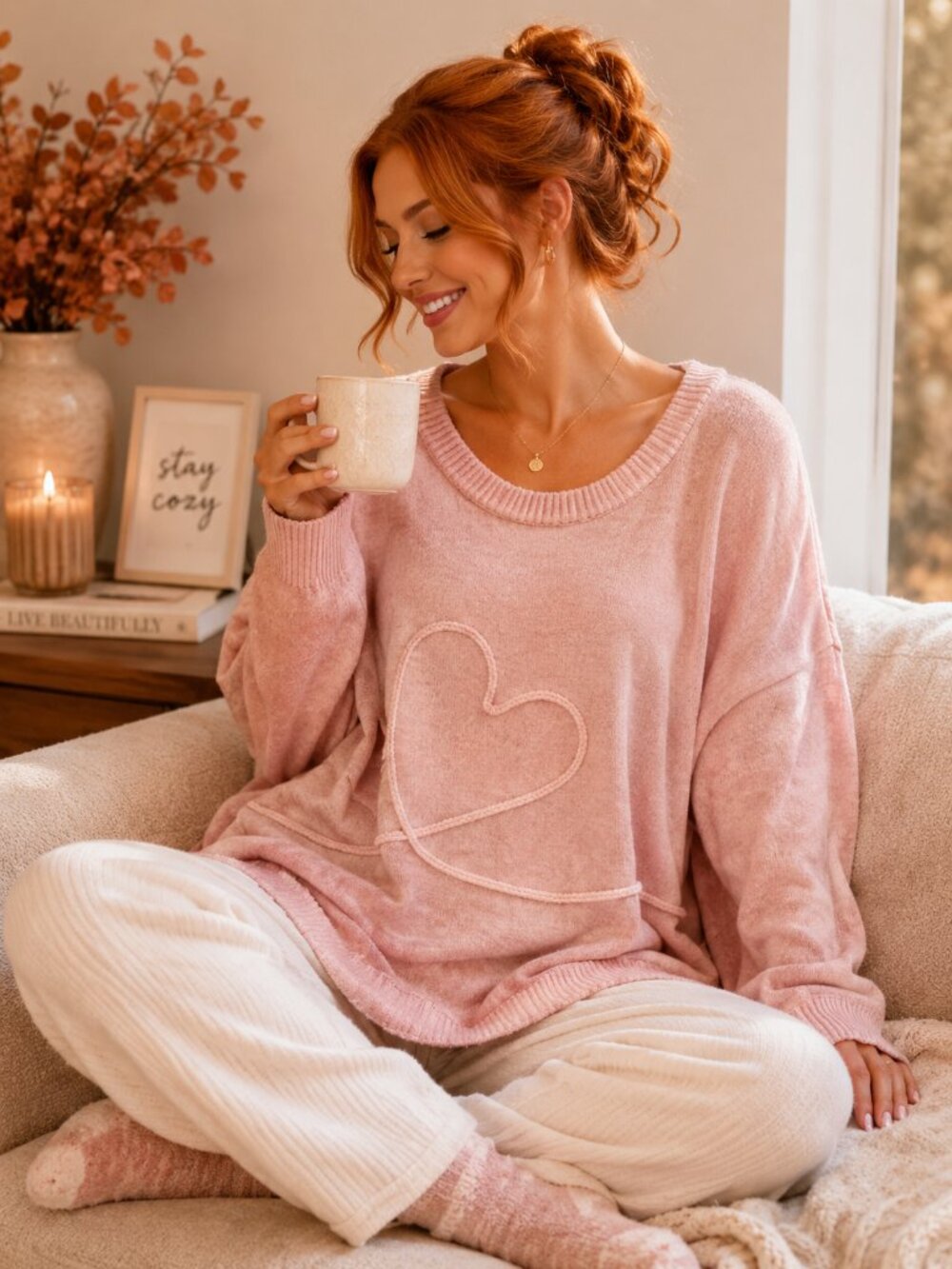 NWT Badgley Mischka 3X Blush Pink Heart Oversized Sweater Coquette Valentine
